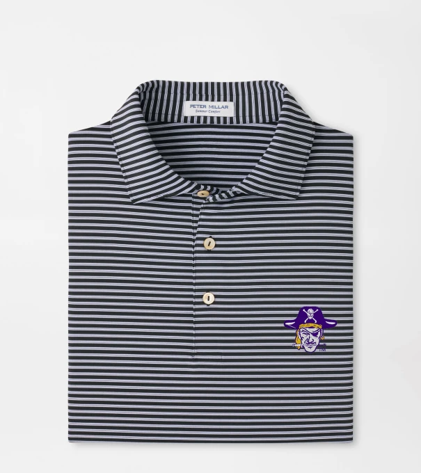 East Carolina University Vault Tiebreaker Performance Jersey Stripe Polo in Black