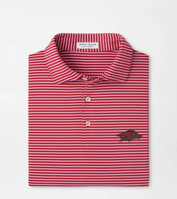 Arkansas Tiebreaker Performance Jersey Stripe Polo in Crimson1