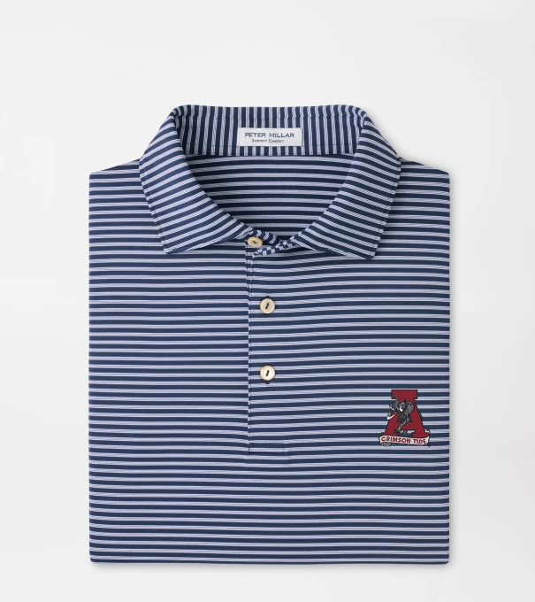 Alabama Vault Tiebreaker Performance Jersey Stripe Polo in Navy