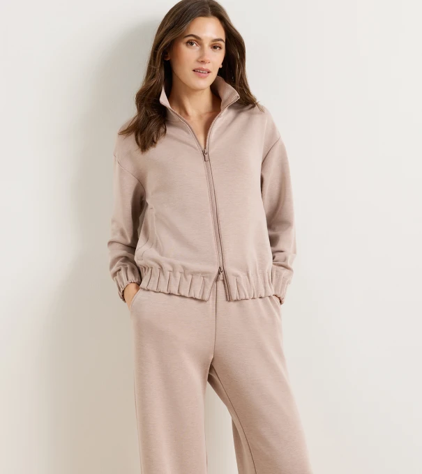 Flora Knit Melange Full-Zip Layer in CAMEL