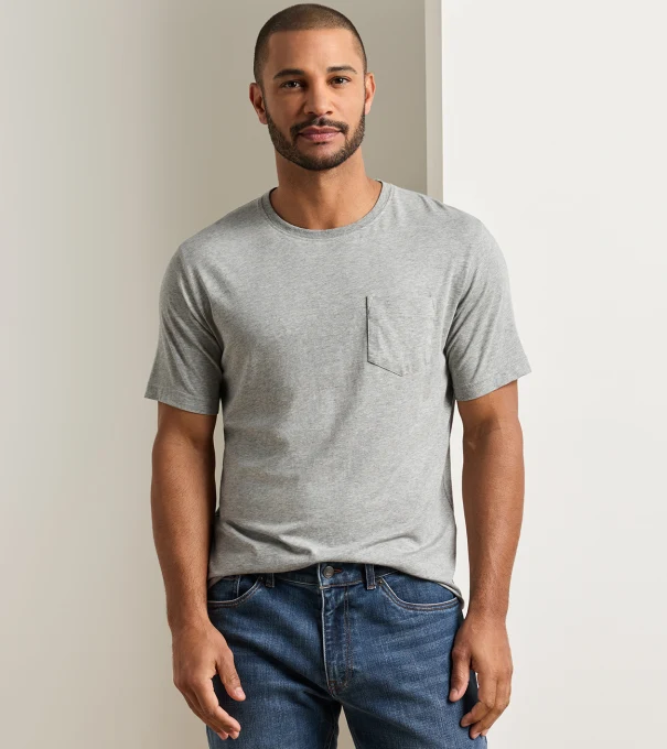 Crown Comfort Heathered Short-Sleeve Pocket Tee in Coastal Grey