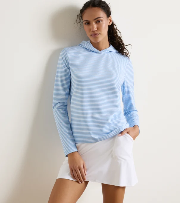 Pine Harbour Stripe Performance Hoodie in Cottage Blue