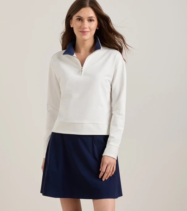 Coolspun Lite Cotton Quarter-Zip Pullover in SOFT WHITE / NAVY
