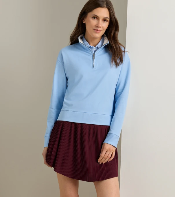 Coolspun Lite Cotton Quarter-Zip Pullover in COTTAGE BLUE / SOFT WHITE