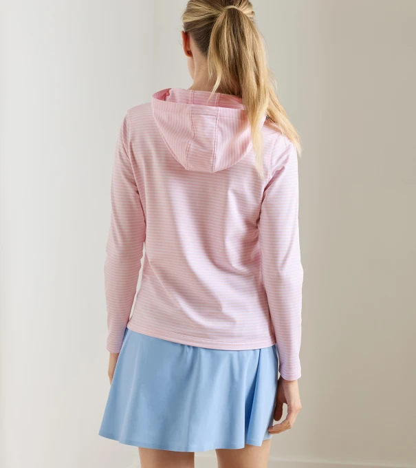 Pine Harbour Stripe Performance Hoodie in PEARL PINK