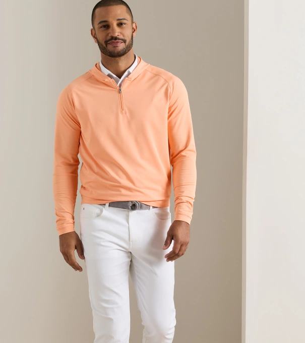 Pine Quarter-Zip Performance Hoodie in PAPAYA
