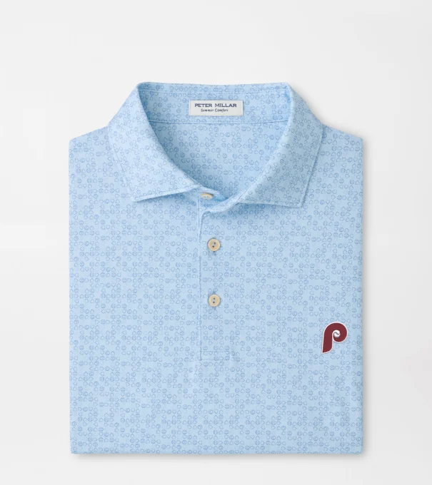 Cooperstown Philadelphia Phillies Bases Loaded Performance Jersey Polo in PALE BLUE