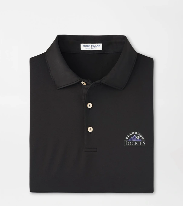 Cooperstown Colorado Rockies Solid Performance Jersey Polo in Black