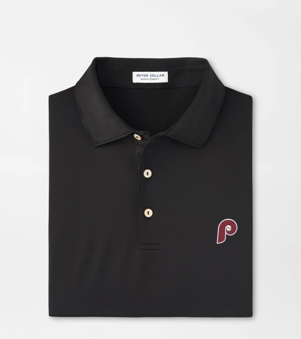 Cooperstown Philadelphia Phillies Solid Performance Jersey Polo in Black