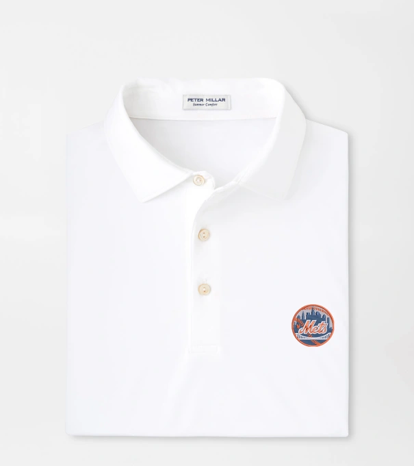 Cooperstown New York Mets Solid Performance Jersey Polo in White