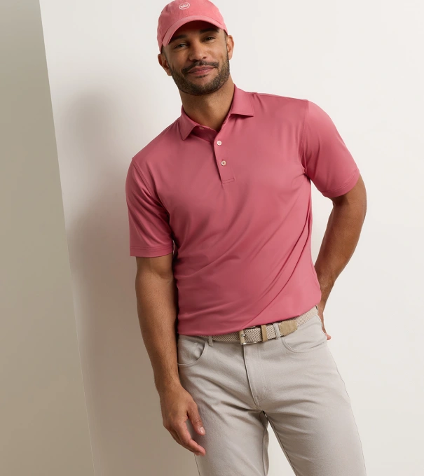 Solid Performance Jersey Polo in RED CORAL