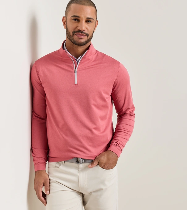 Perth M&eacute;lange Performance Quarter-Zip in RED CORAL