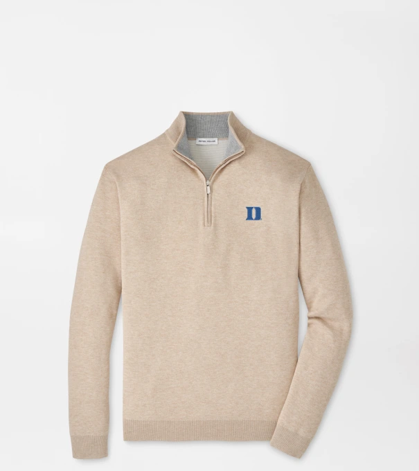 Duke University Coolspun Lite Cotton Quarter-Zip Sweater in TRUFFLE