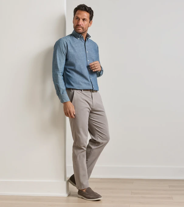 Signature Sateen Flat Front Trouser in Gale Grey