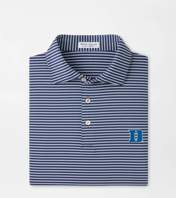 Duke University Tiebreaker Performance Jersey Stripe Polo in Navy
