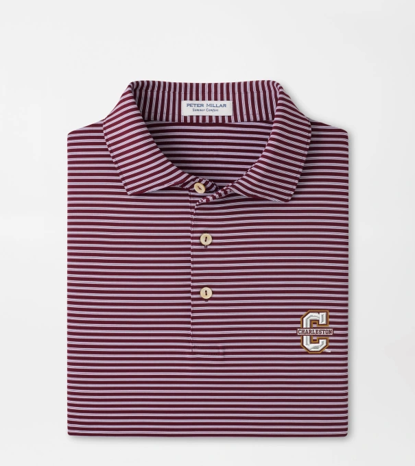 College of Charleston Tiebreaker Performance Jersey Stripe Polo in Maroon3