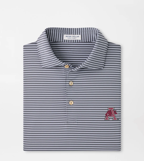 Arkansas Vault Tiebreaker Performance Jersey Stripe Polo in Iron