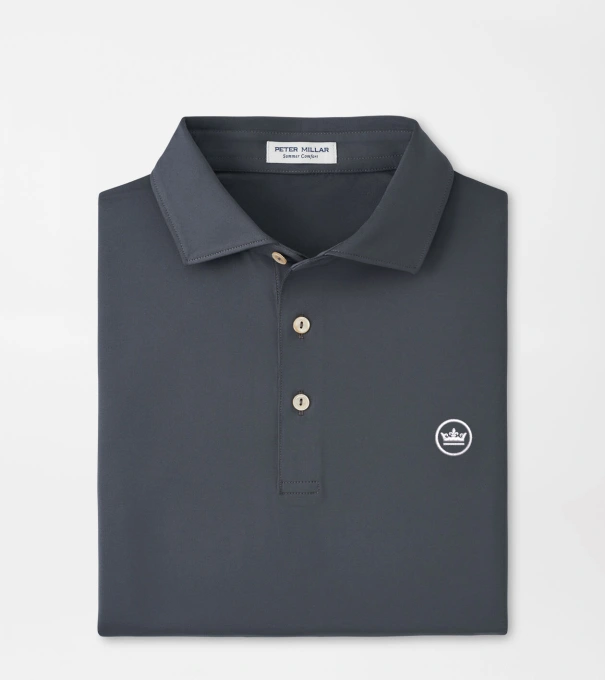 Crown Seal Logo Solid Performance Jersey Polo in Iron