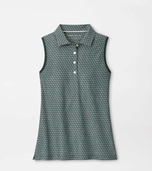 Fresh Cut Banded Sport Mesh Sleeveless Button Polo in PINE BROOK
