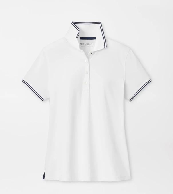 Canterbury Tipped Sport Mesh Short-Sleeve Polo in White/Navy