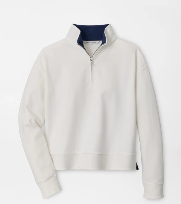 Coolspun Lite Cotton Quarter-Zip Pullover in SOFT WHITE / NAVY