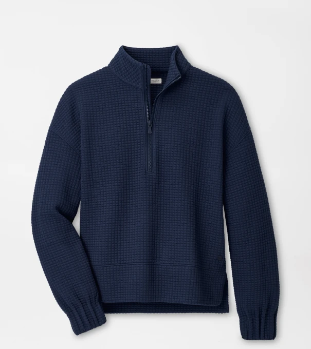 Flora Knit Jacquard Half-Zip Pullover in Navy