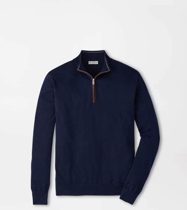 Autumn Crest Suede Trim Quarter-Zip in Navy
