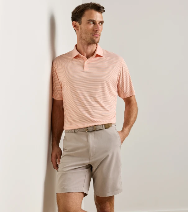 Featherweight Market Stripe Performance Polo in PAPAYA
