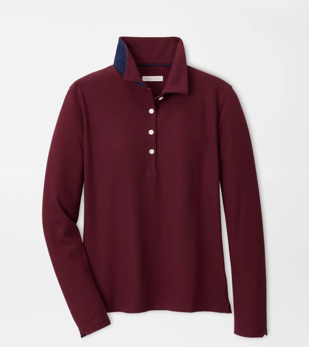 Coolspun Lite Cotton Piqu&eacute; Long Sleeve Polo in OXBLOOD / NAVY