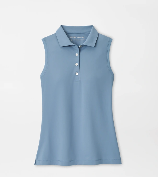 Women's Banded Sport Mesh Sleeveless Button Polo in RAINWATER