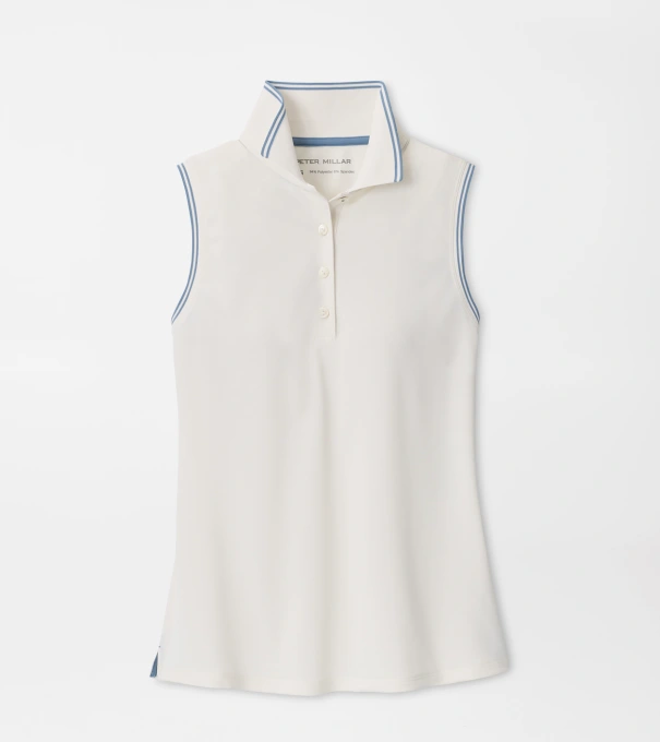Canterbury Tipped Sport Mesh Sleeveless Polo in SOFT WHITE / RAINWATER