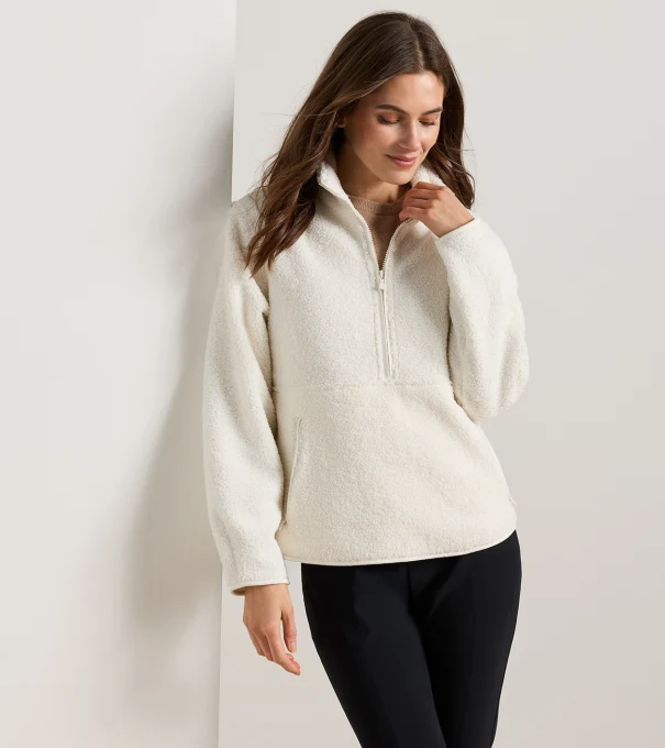 Tilly Bonded Sherpa Half Zip in SOFT WHITE