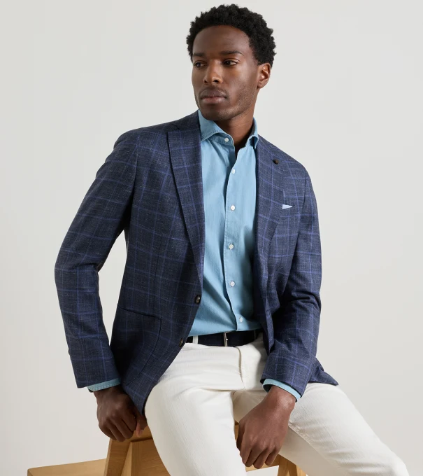Bradford Windowpane Soft Jacket in Navy