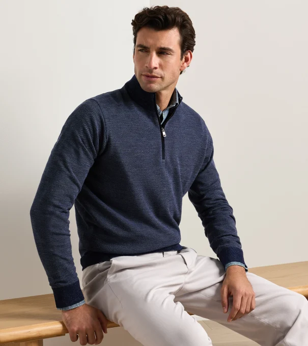 Blair Birdseye Quarter-Zip Sweater in Navy