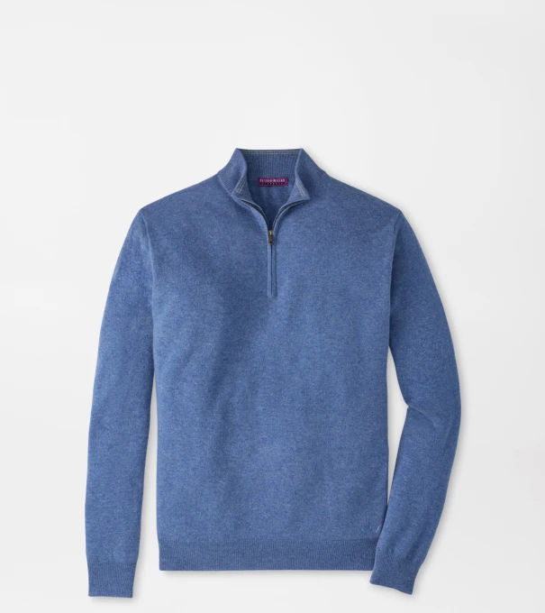 Crown Anniversary Cashmere Quarter Zip Sweater in Astral Blue