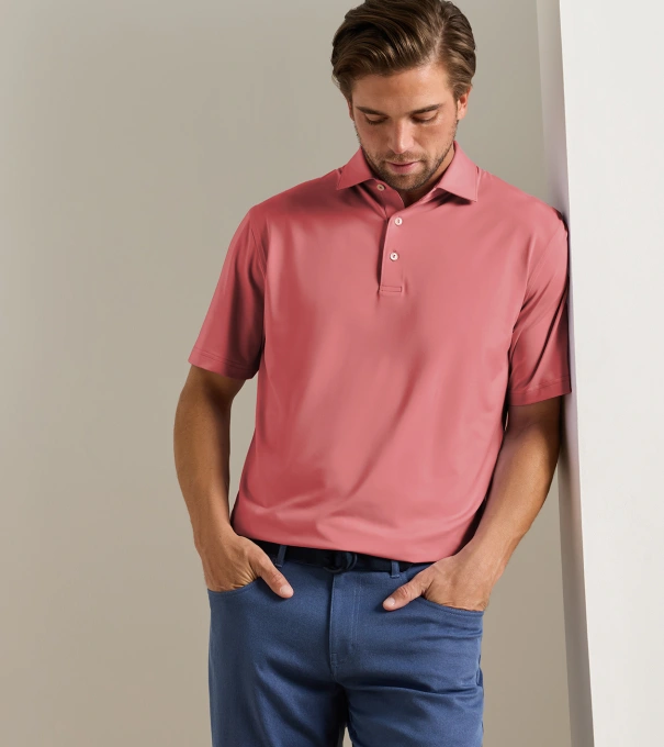 Solid Performance Jersey Polo in RED CORAL
