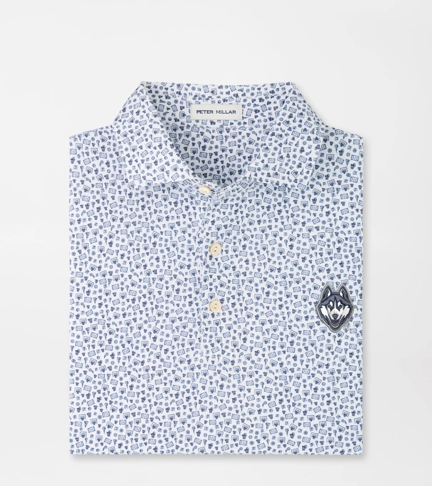 UConn Buzzer Beater Performance Jersey Polo in White/Navy