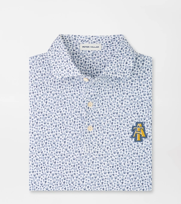 NC A&T Buzzer Beater Performance Jersey Polo in White/Navy