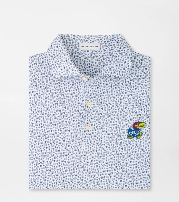 Kansas Buzzer Beater Performance Jersey Polo in White/Navy