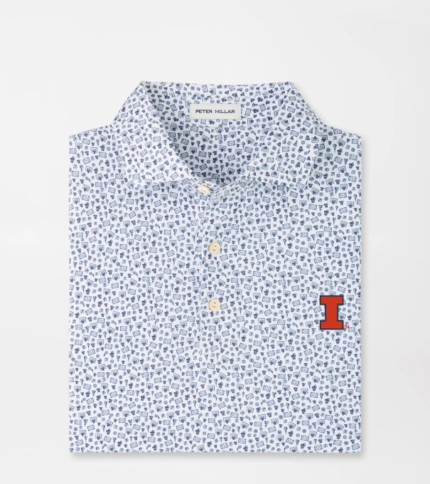 Illinois Buzzer Beater Performance Jersey Polo in White/Navy