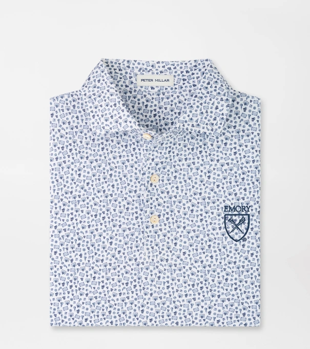 Emory Buzzer Beater Performance Jersey Polo in White/Navy