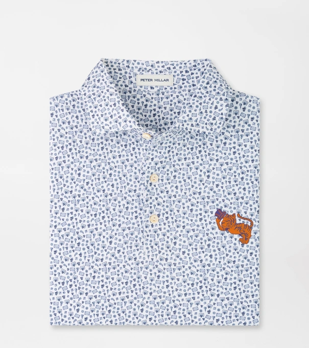 Clemson Vault Buzzer Beater Performance Jersey Polo in White/Navy