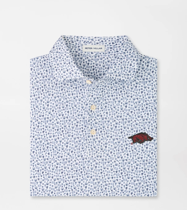 Arkansas Buzzer Beater Performance Jersey Polo in White/Navy
