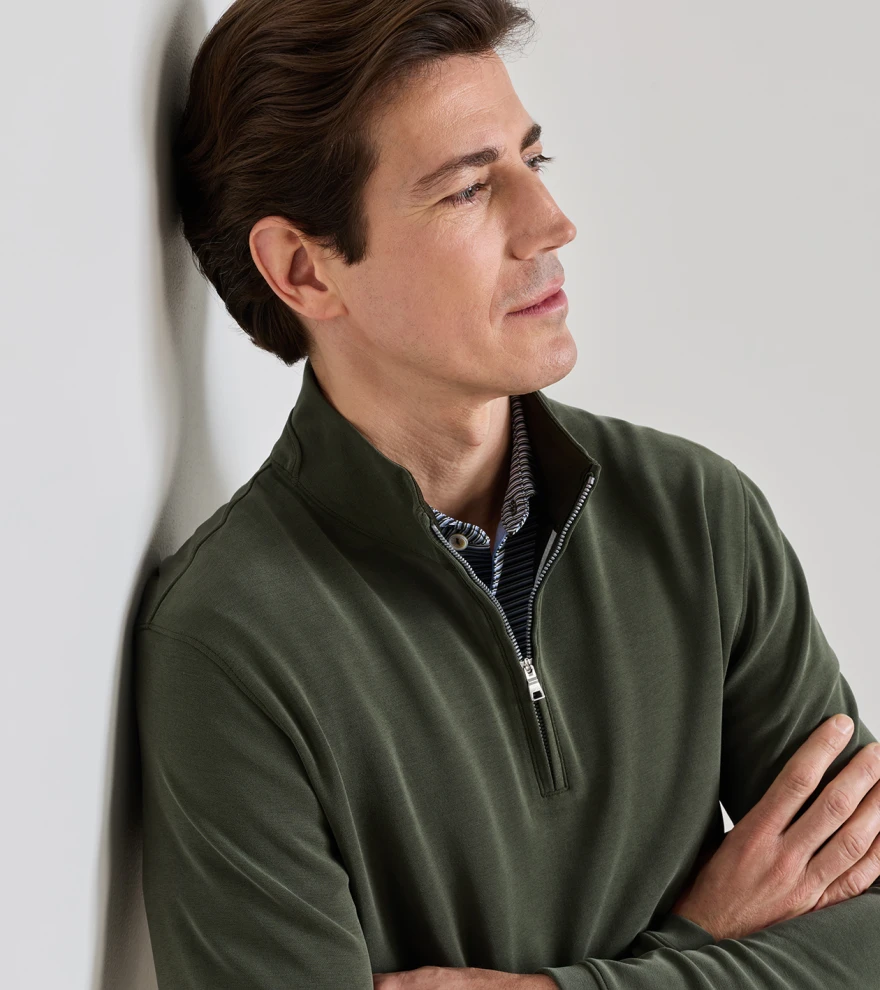 Soft Suede Performance Quarter-Zip in Dark Olive - Alternate Image 3