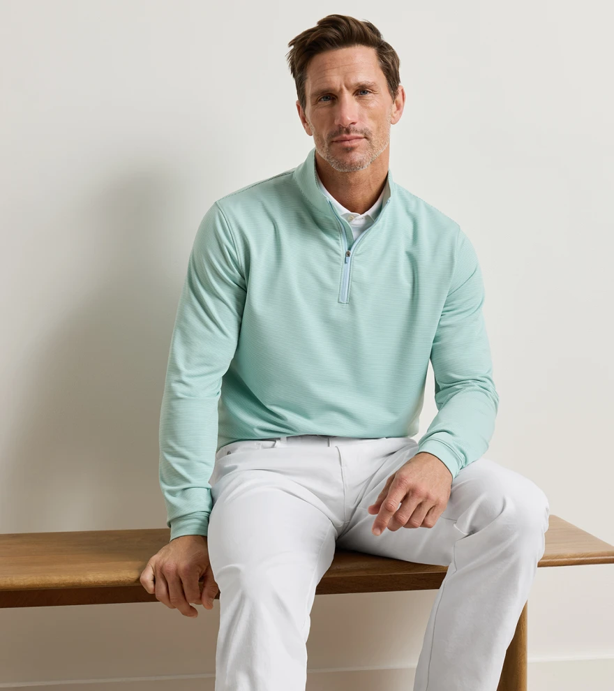 Perth Sugar Stripe Performance Quarter-Zip in FRESH MINT - Alternate Image 1