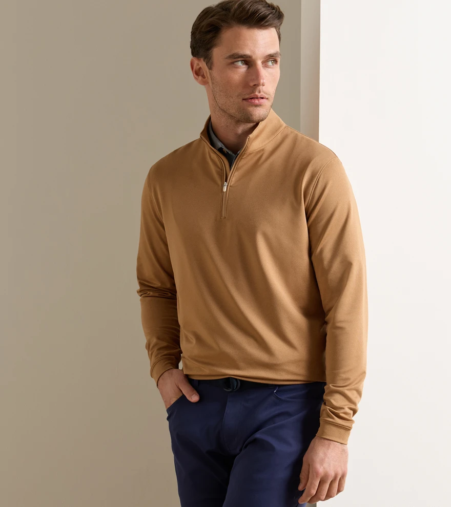 Perth M&eacute;lange Performance Quarter-Zip in Dark Amber - Alternate Image 1