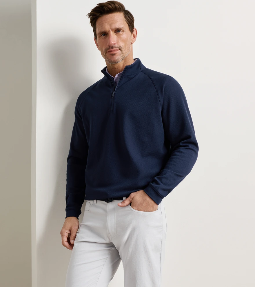 Cradle Piqu&eacute; Performance Quarter-Zip in Navy - Alternate Image 1