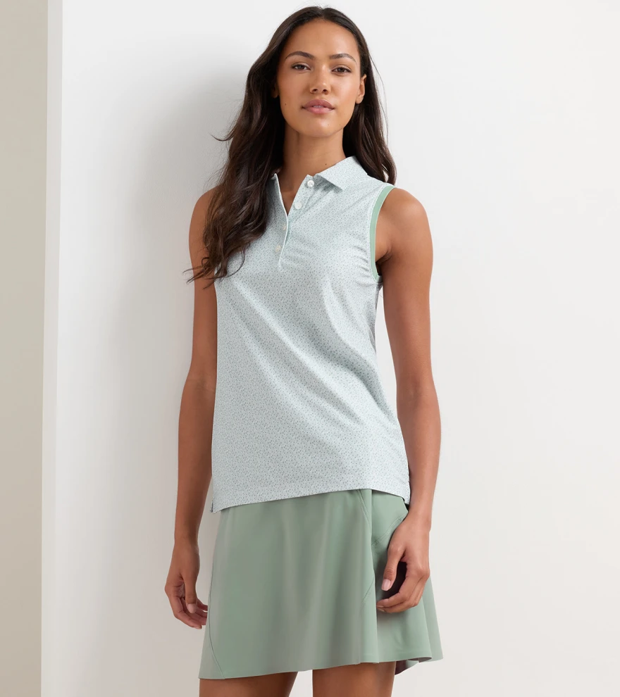 Tee It Up Banded Sport Mesh Sleeveless Button Polo in Willow - Alternate Image 1
