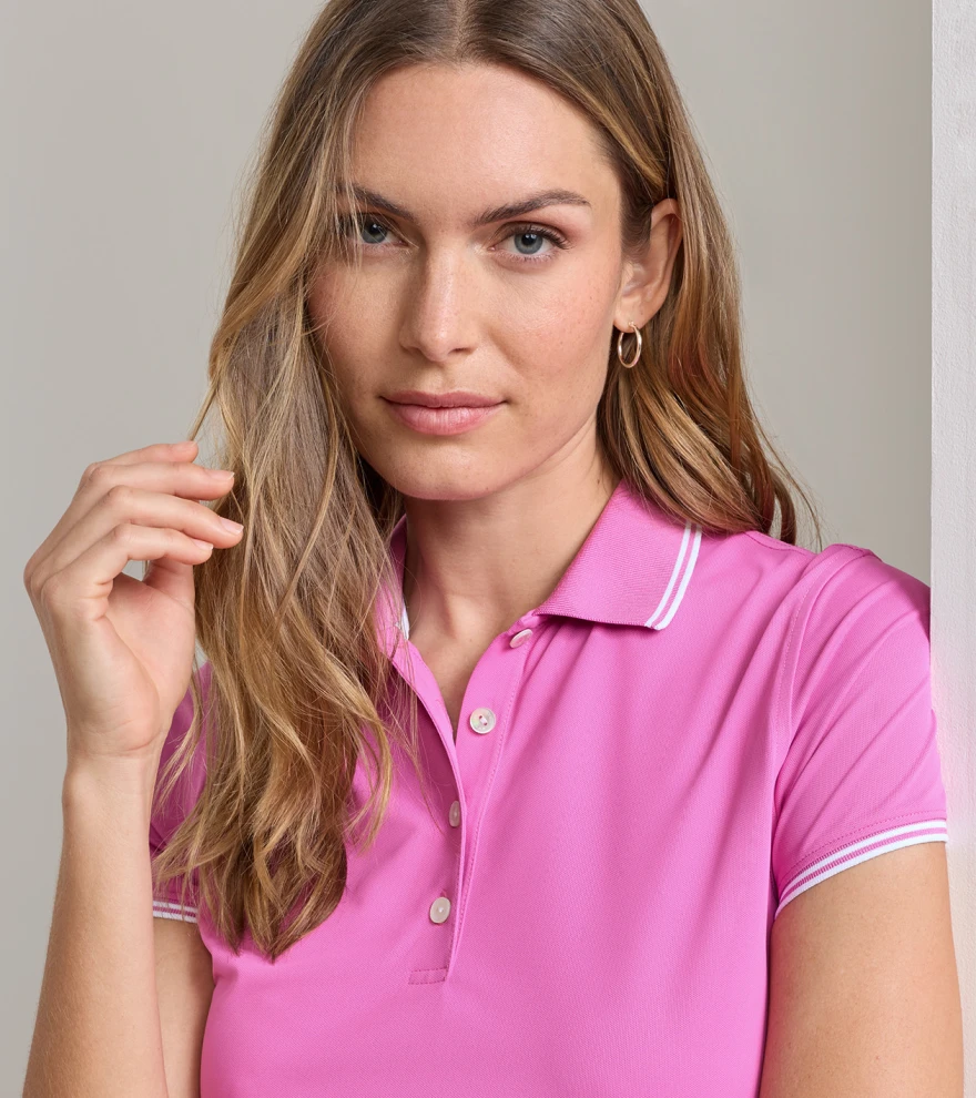 Canterbury Tipped Sport Mesh Short Sleeve Polo in PEONY/WHITE - Alternate Image 4