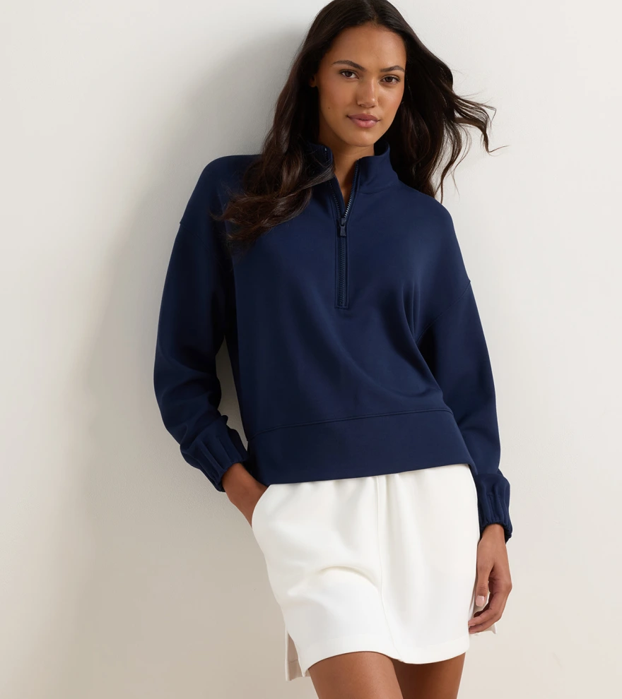Flora Knit Half-Zip Pullover in Navy - Alternate Image 1